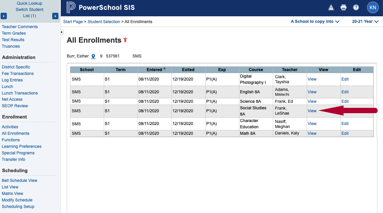 View a student's grades in PowerSchool – Primavera